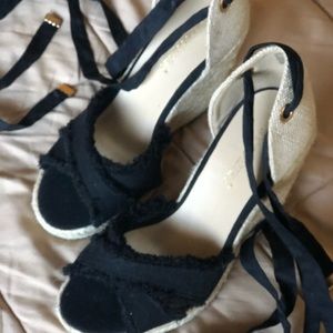 NEW! Black Canvas & Jute Wrap Around Wedges